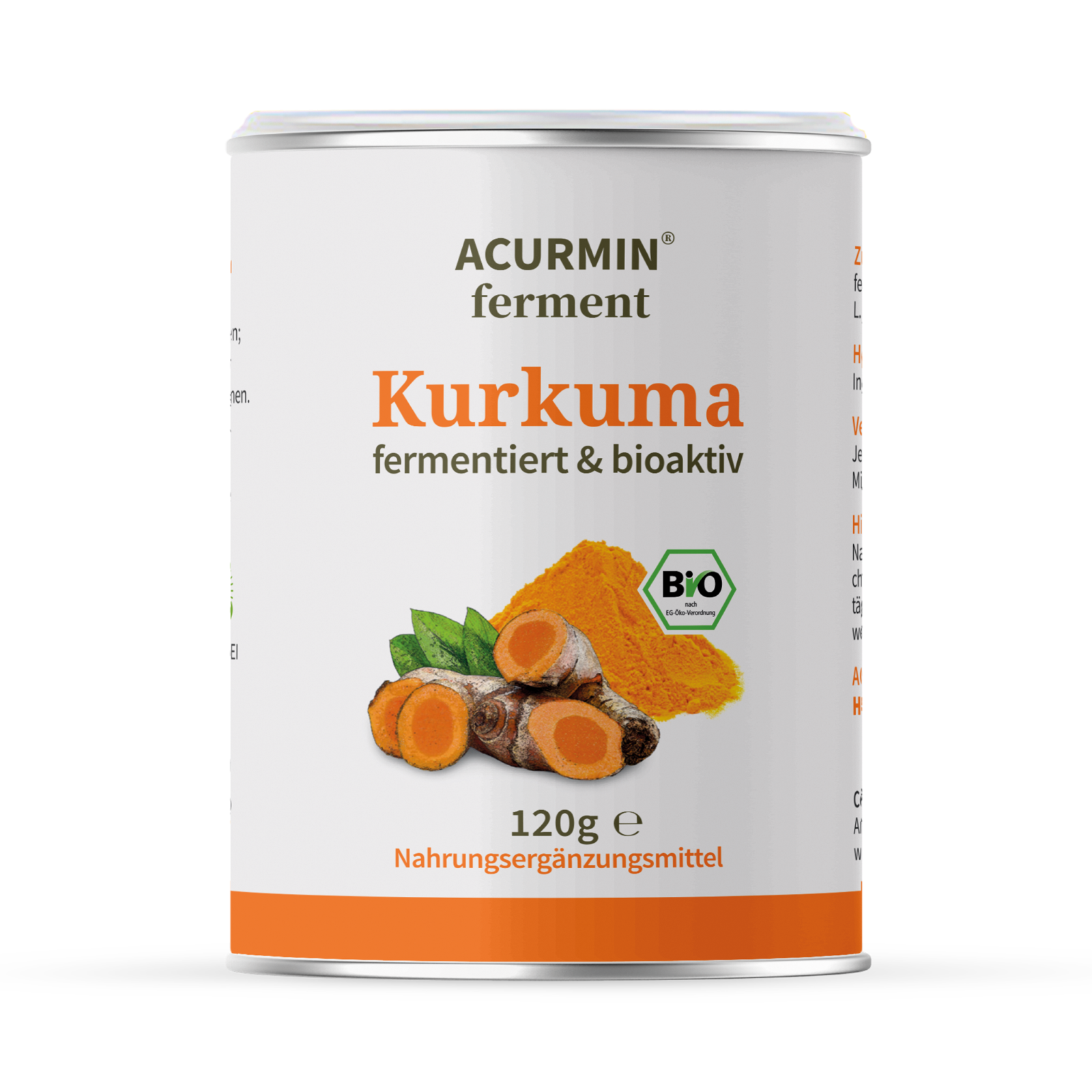 Fermentiertes Bio Kurkuma-Pulver Acurmin ferment, 120g Dose, Nahrungsergänzungsmittel, bioaktiv.