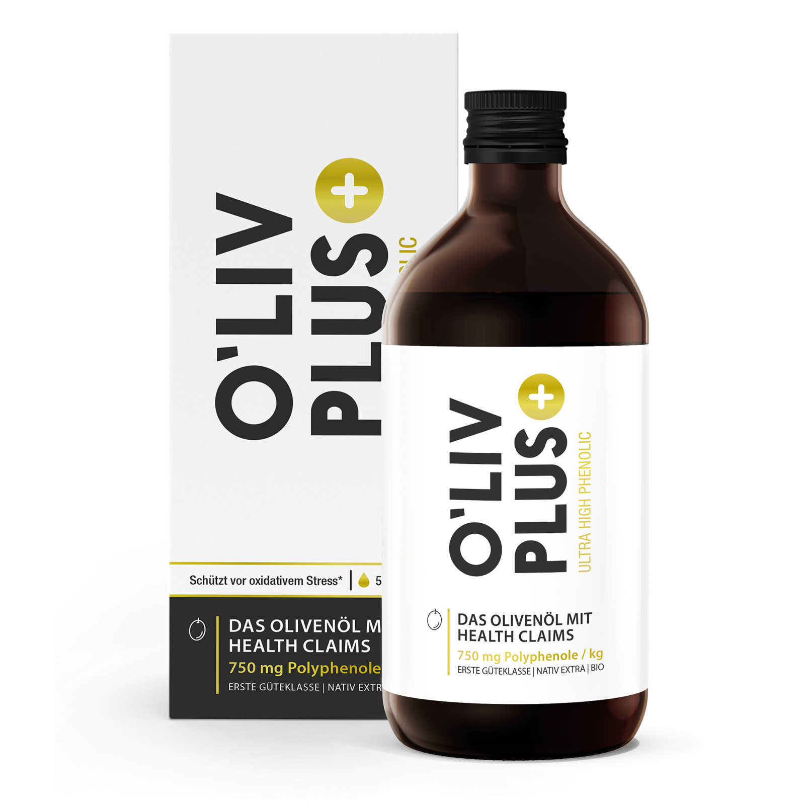 Bestes Olivenöl, O'Liv PLUS Flasche und Verpackung