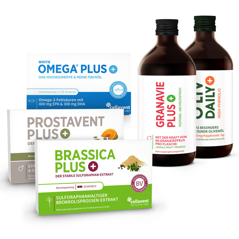 Masterclass-Bundle: Granavie PLUS, Prostavent PLUS, O'liv Daily + Brassica PLUS
