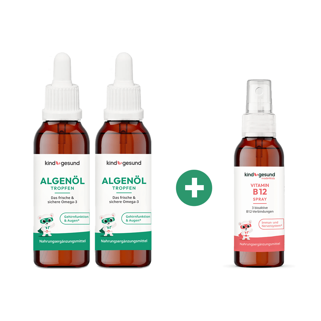 2 x Algenöl Tropfen + B12 Spray für Kinder - Cellavent Healthcare