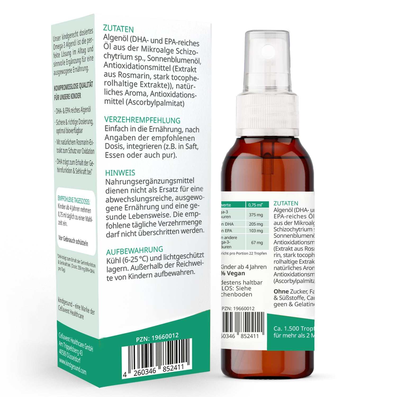 2 x Algenöl Tropfen + B12 Spray für Kinder - Cellavent Healthcare