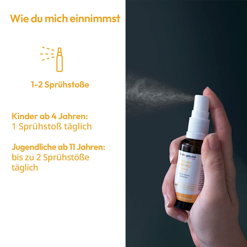 Verzehrempfehlung vom Produkt Vitamin D3+K2 Spray von kindgesund