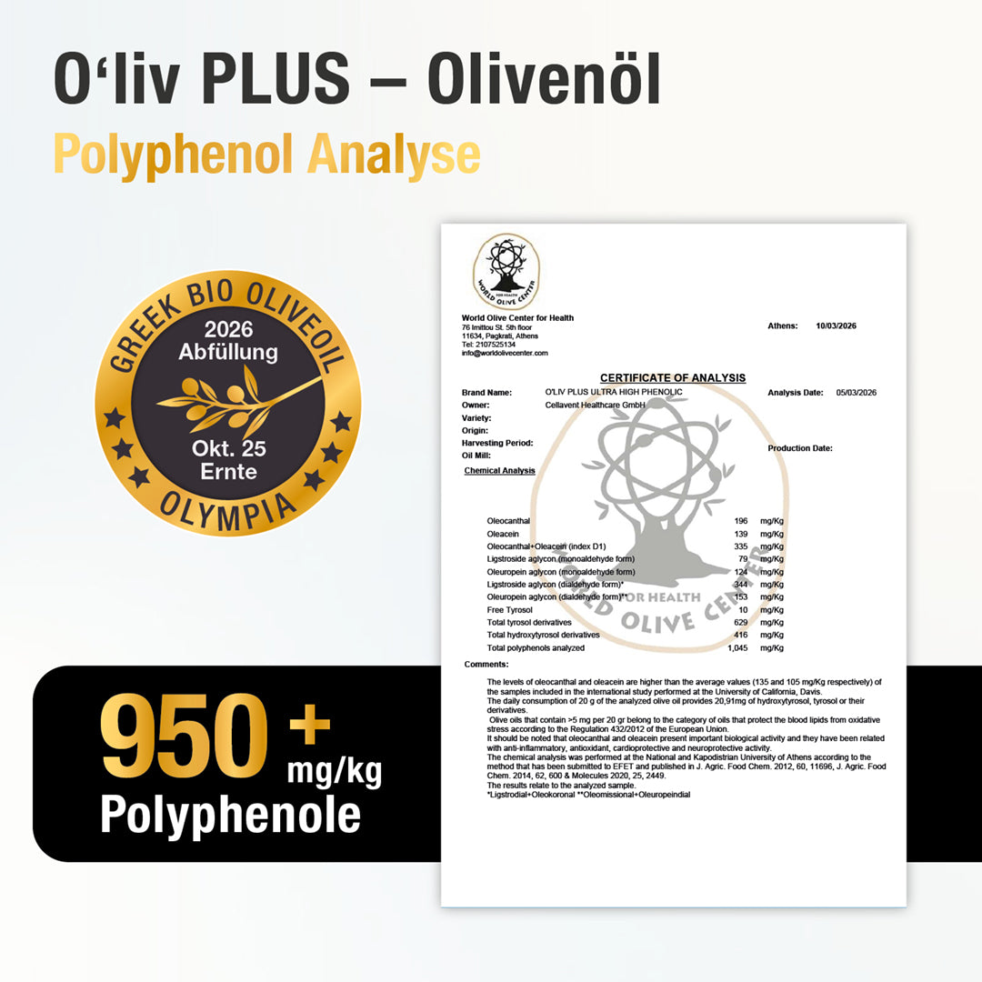 Ultra High Phenolic Olivenöl - O'Liv PLUS - Cellavent Healthcare