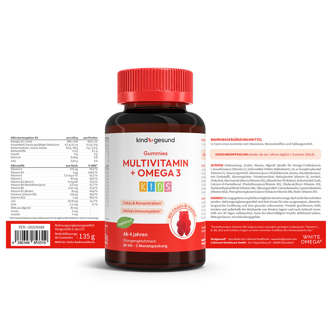 Multivitamin + Omega 3 Gummies - WHITE OMEGA Kids - Cellavent Healthcare