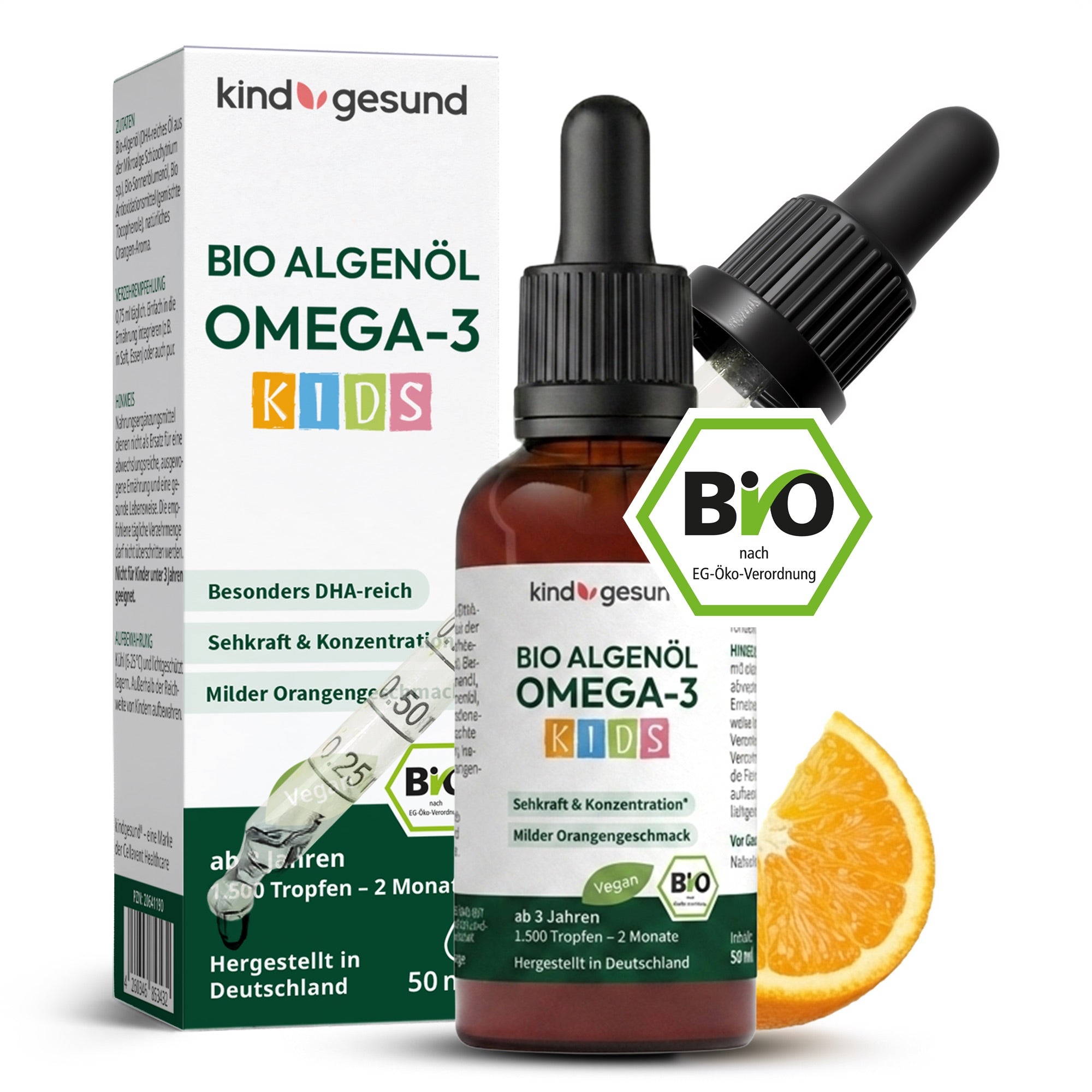 Omega-3 Bio-Algenöl Kinder Tropfen - Orange