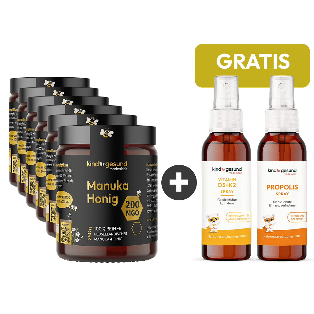 6x Manuka 200 MGO + Gratis Propolis Spray + Gratis Vitamin D3+K2 Tropfen - Cellavent Healthcare