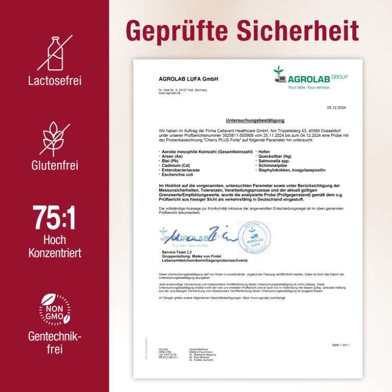 75:1 Montmorency - Sauerkirschextrakt & Zink Kapseln - Cherry PLUS Forte - Cellavent Healthcare
