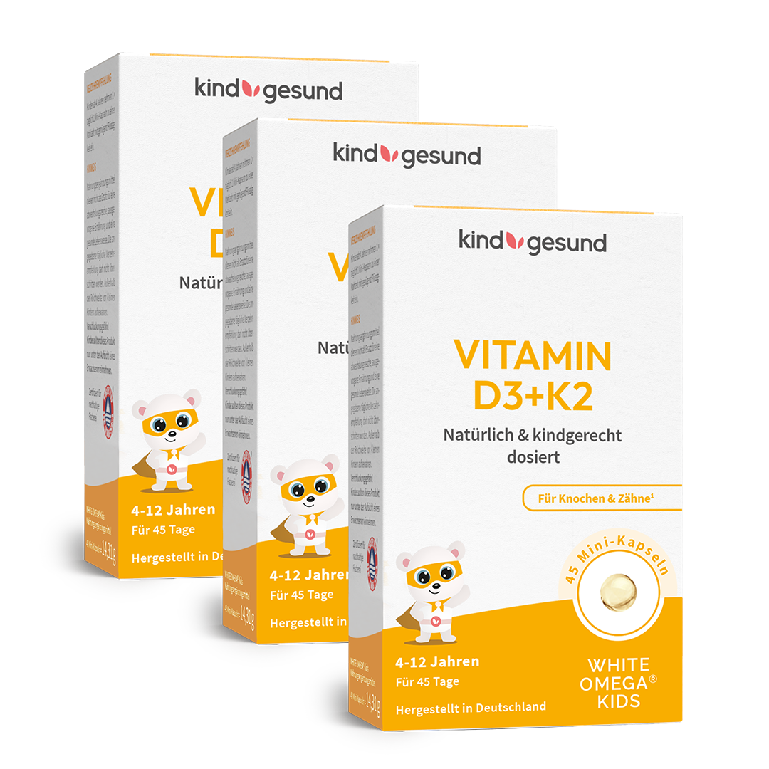 Vitamin D3+K2 für Kinder mit Omega - 3 - WHITE OMEGA® Kids - Cellavent Healthcare