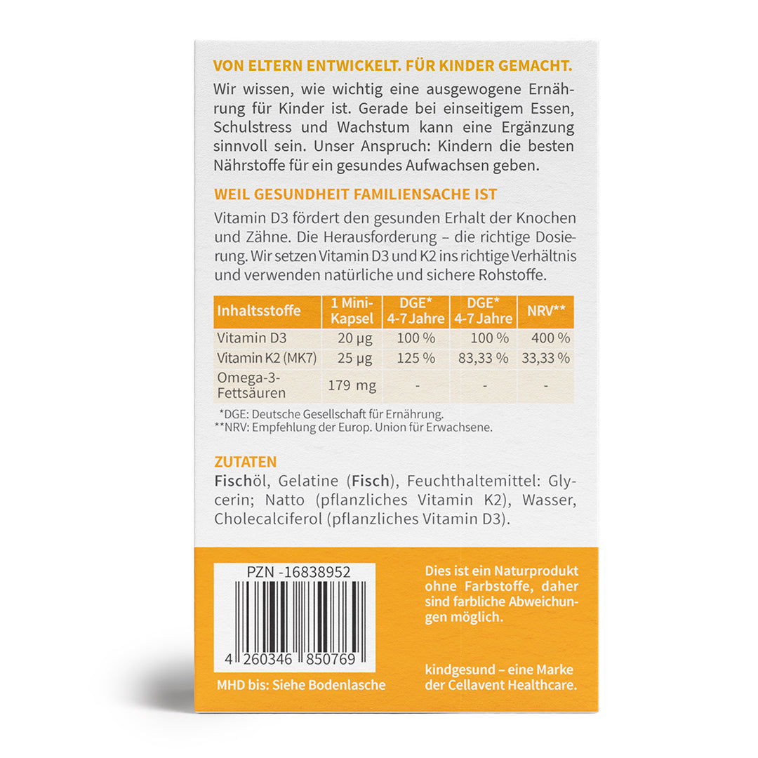 Vitamin D3+K2 für Kinder mit Omega - 3 - WHITE OMEGA® Kids - Cellavent Healthcare
