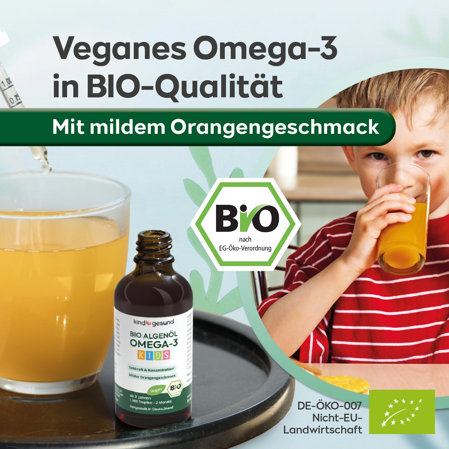 Bio Omega-3 Algenöl Tropfen für Kinder