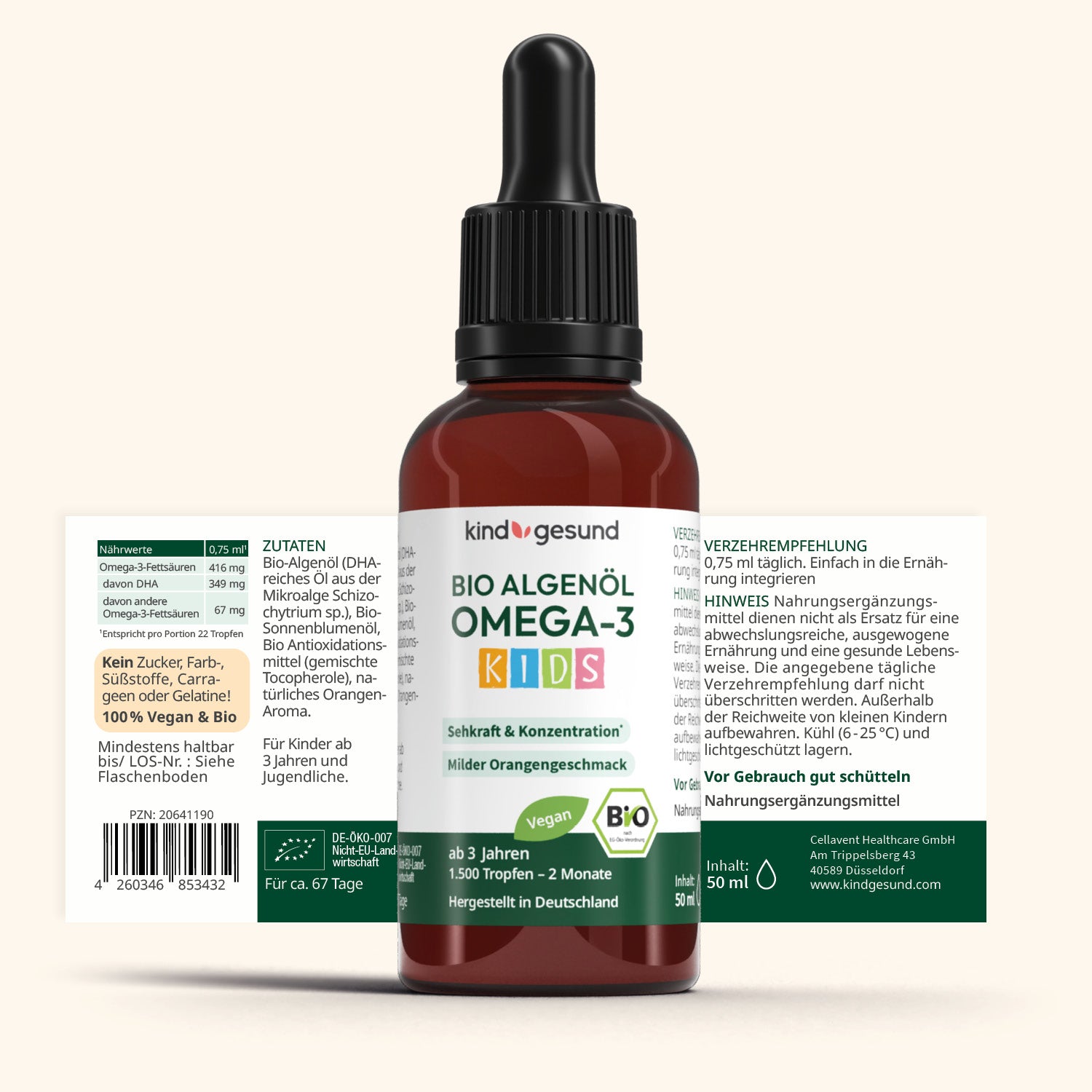 Bio Omega-3 Algenöl Tropfen für Kinder