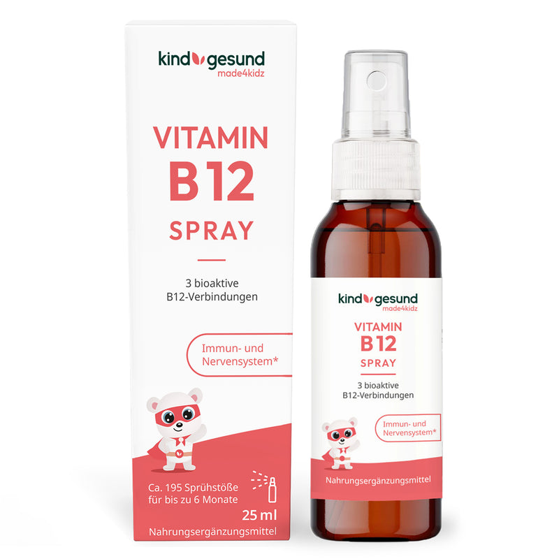 Produktbild mit Umkarton von Vitamin B12 Spray von kindgesund