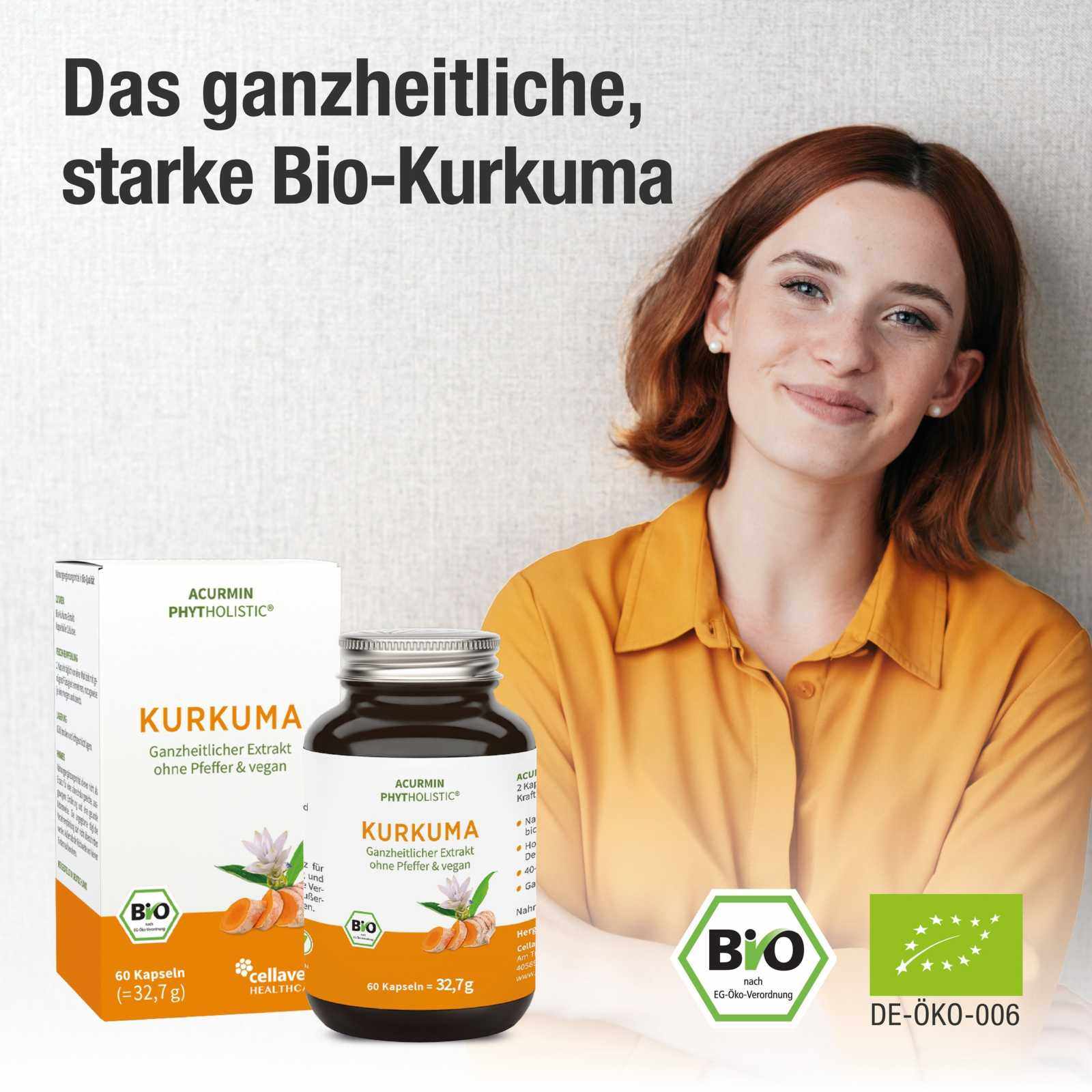 Bio - Kurkuma Kapseln ohne Pfeffer – Acurmin Phytholistic - Cellavent Healthcare