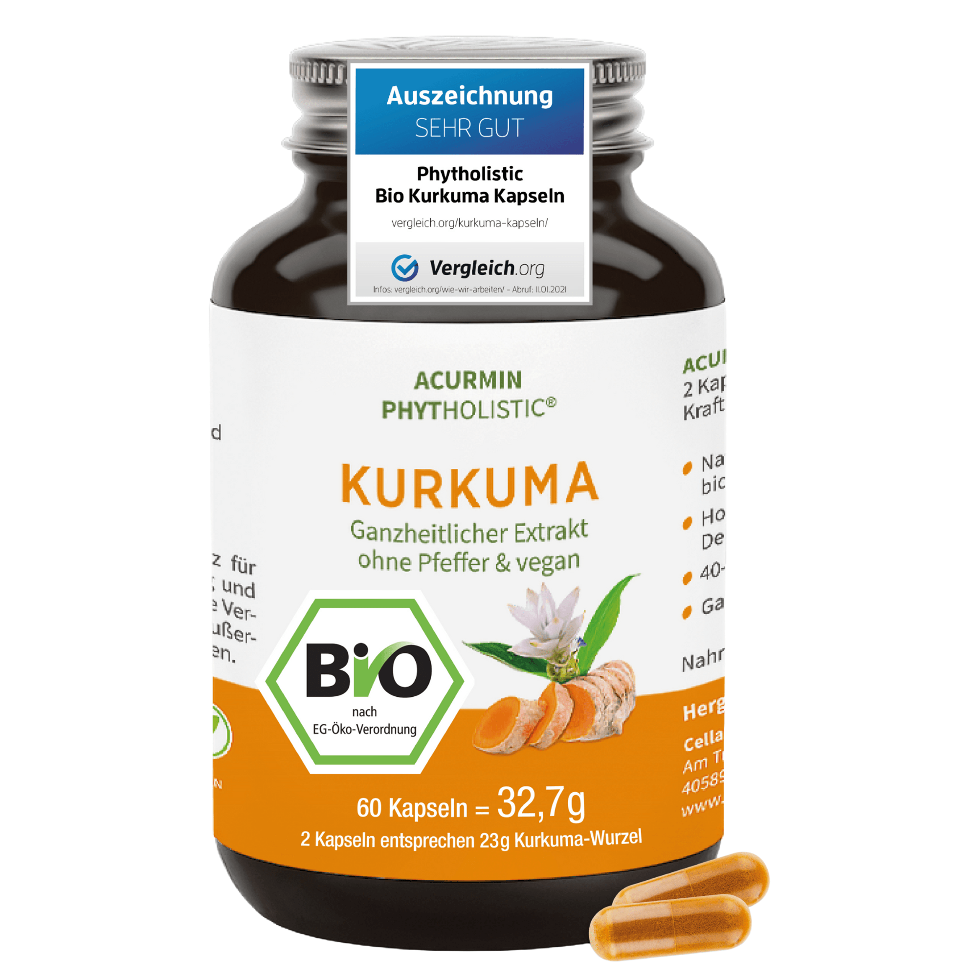 Bio Kurkuma Kapseln ohne Pfeffer – Acurmin Phytholistic - Cellavent Healthcare