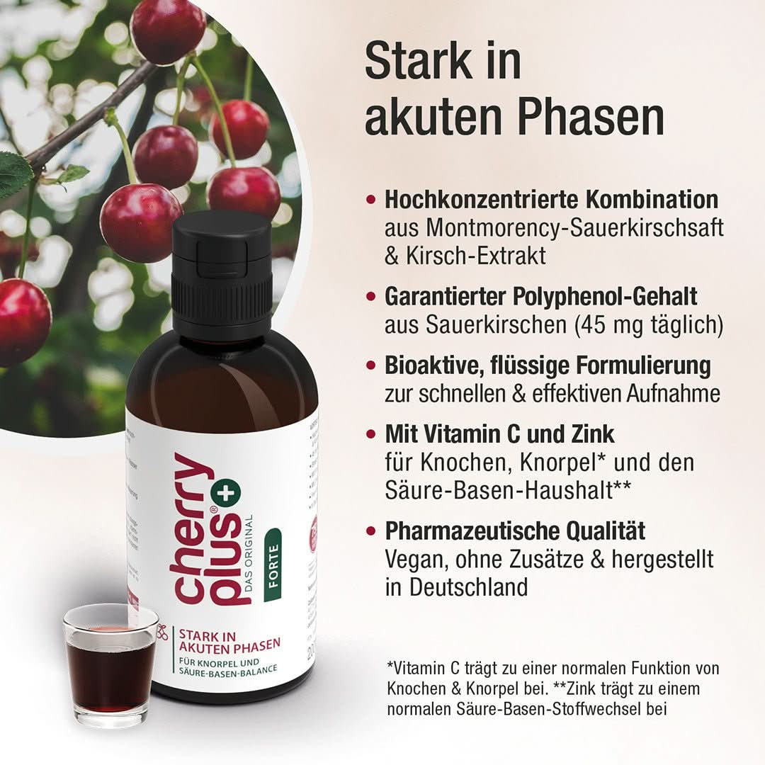 Cherry PLUS Forte Konzentrat - Hochkonzentriertes Sauerkirsch Konzentrat mit Vitamin C und Zink - Cellavent Healthcare