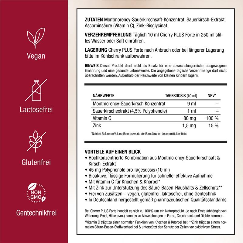Cherry PLUS Forte Konzentrat - Hochkonzentriertes Sauerkirsch Konzentrat mit Vitamin C und Zink - Cellavent Healthcare