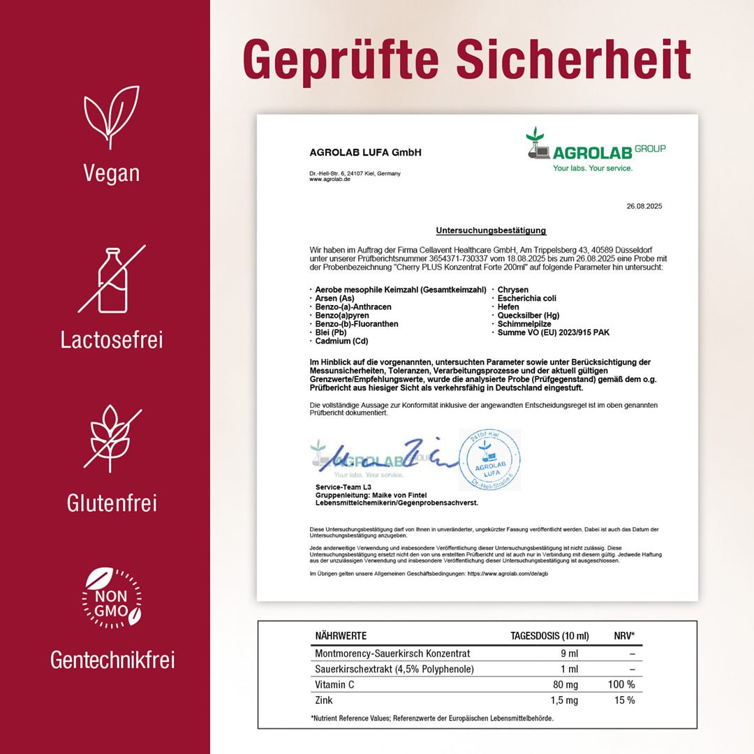 Cherry PLUS Forte Konzentrat - Hochkonzentriertes Sauerkirschkonzentrat mit Vitamin C und Zink - Cellavent Healthcare