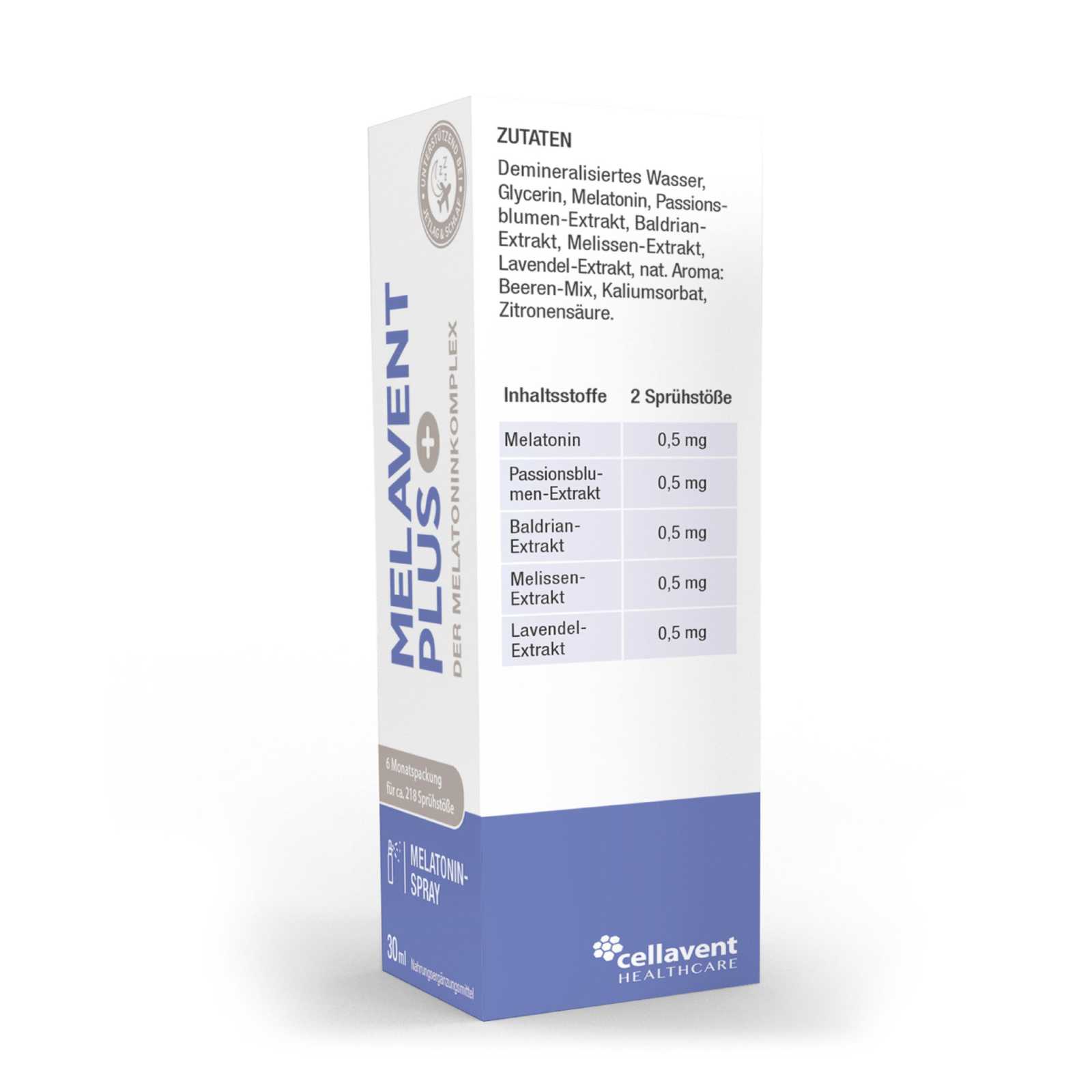 Der Melatoninkomplex - Melatonin - Spray mit Pflanzen - Extrakten - Melavent PLUS - Cellavent Healthcare