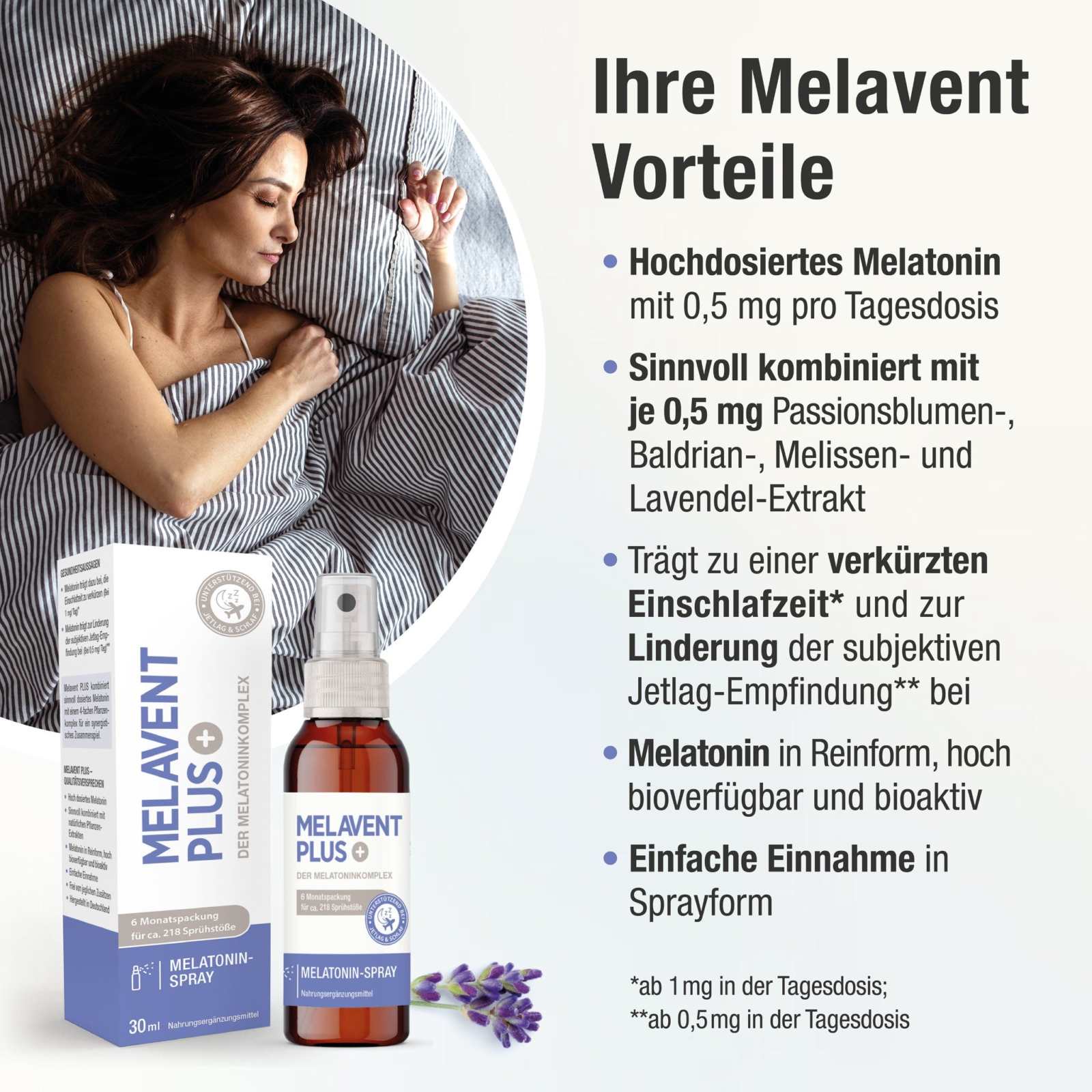 Der Melatoninkomplex - Melatonin - Spray mit Pflanzen - Extrakten - Melavent PLUS - Cellavent Healthcare