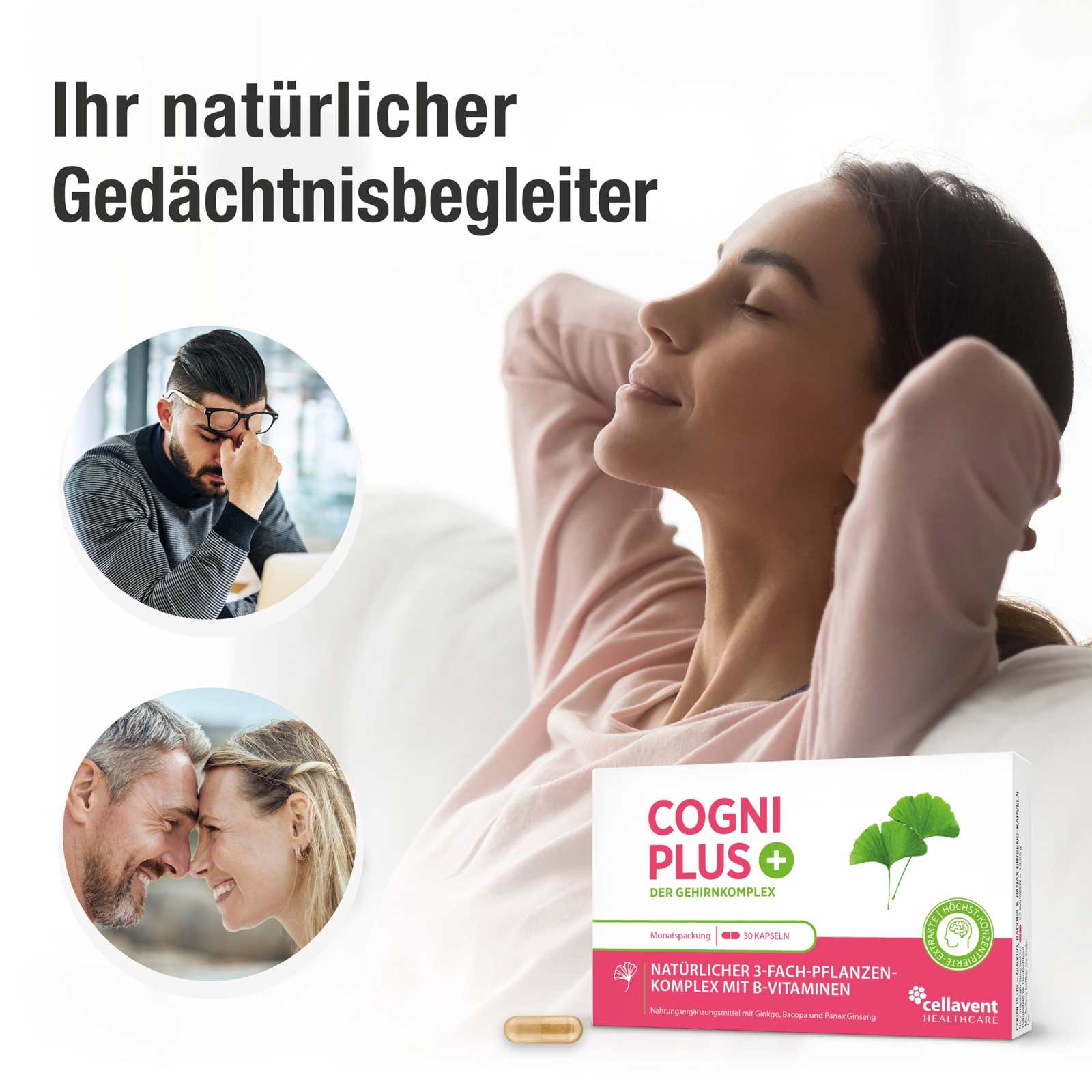 Ginkgo Kapseln mit Bacopa & Ginseng – Cogni PLUS - Cellavent Healthcare