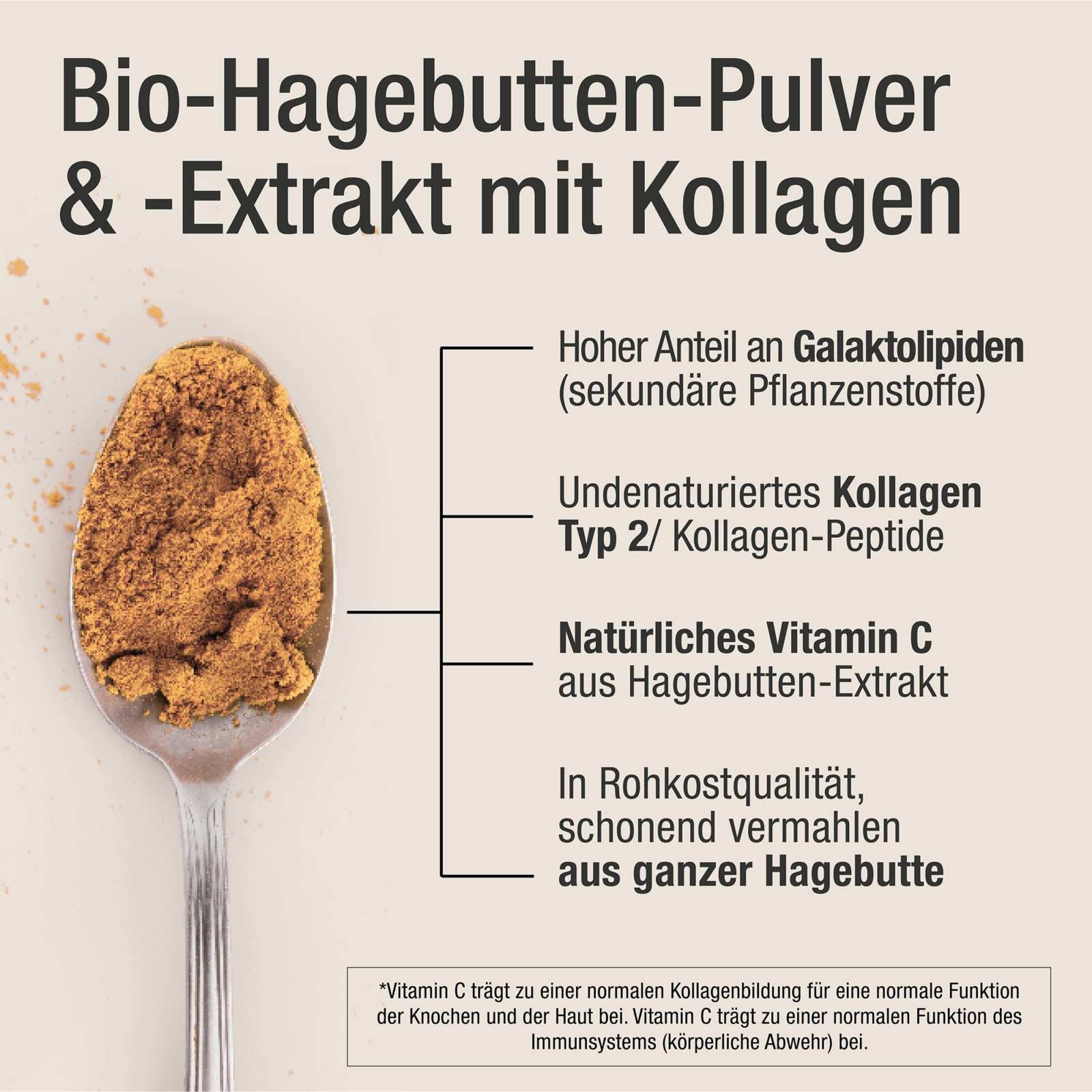 Hagebuttenpulver und Extrakt mit hochwertigen Kollagen Typ 2 – Rosehip PLUS - Cellavent Healthcare