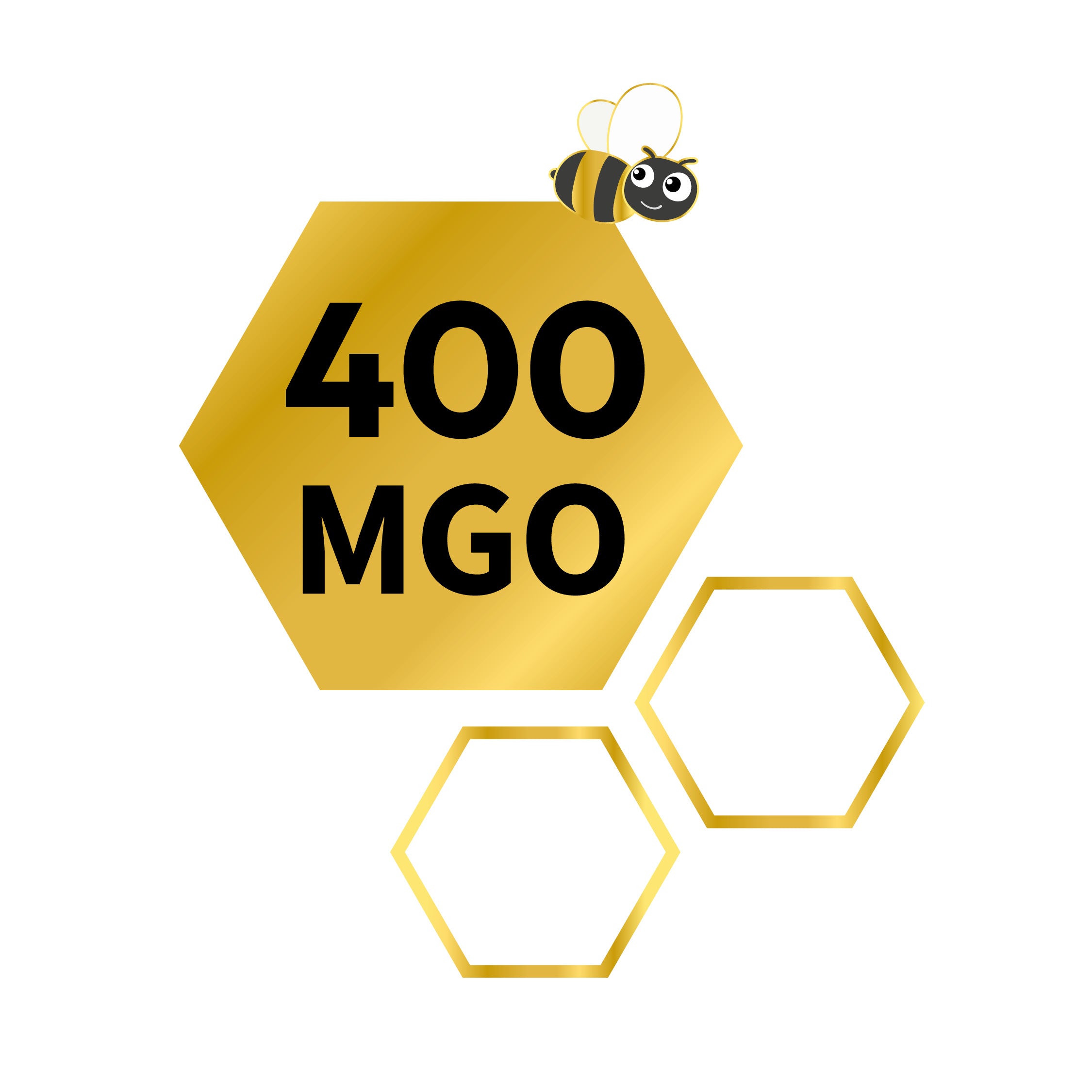 Honigwarben mit Biene und Angabe des MGO Werts 400