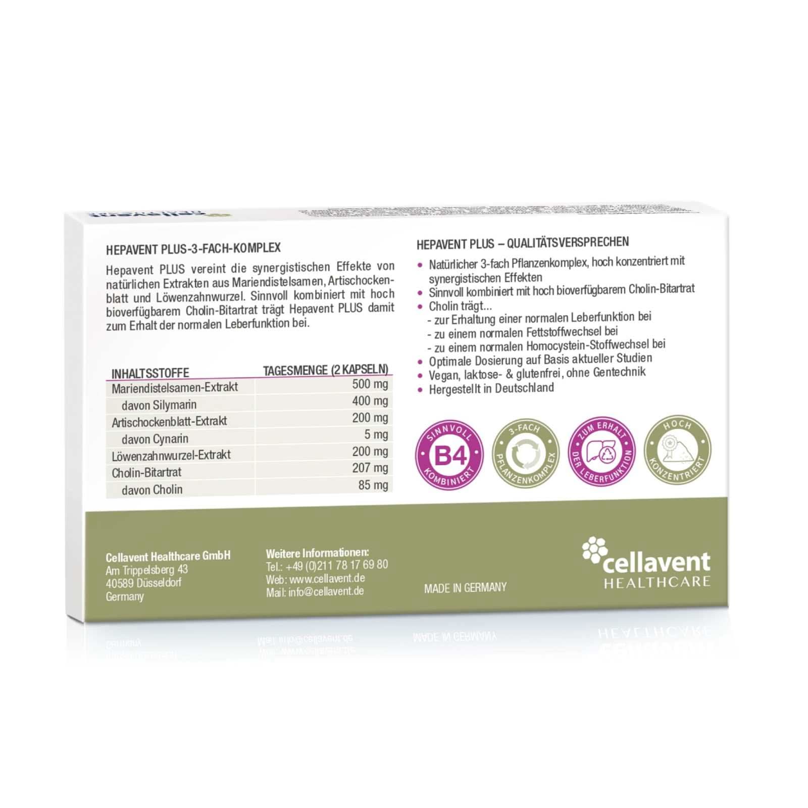 Leberkur Cholin Kapseln - Hepavent PLUS - Cellavent Healthcare