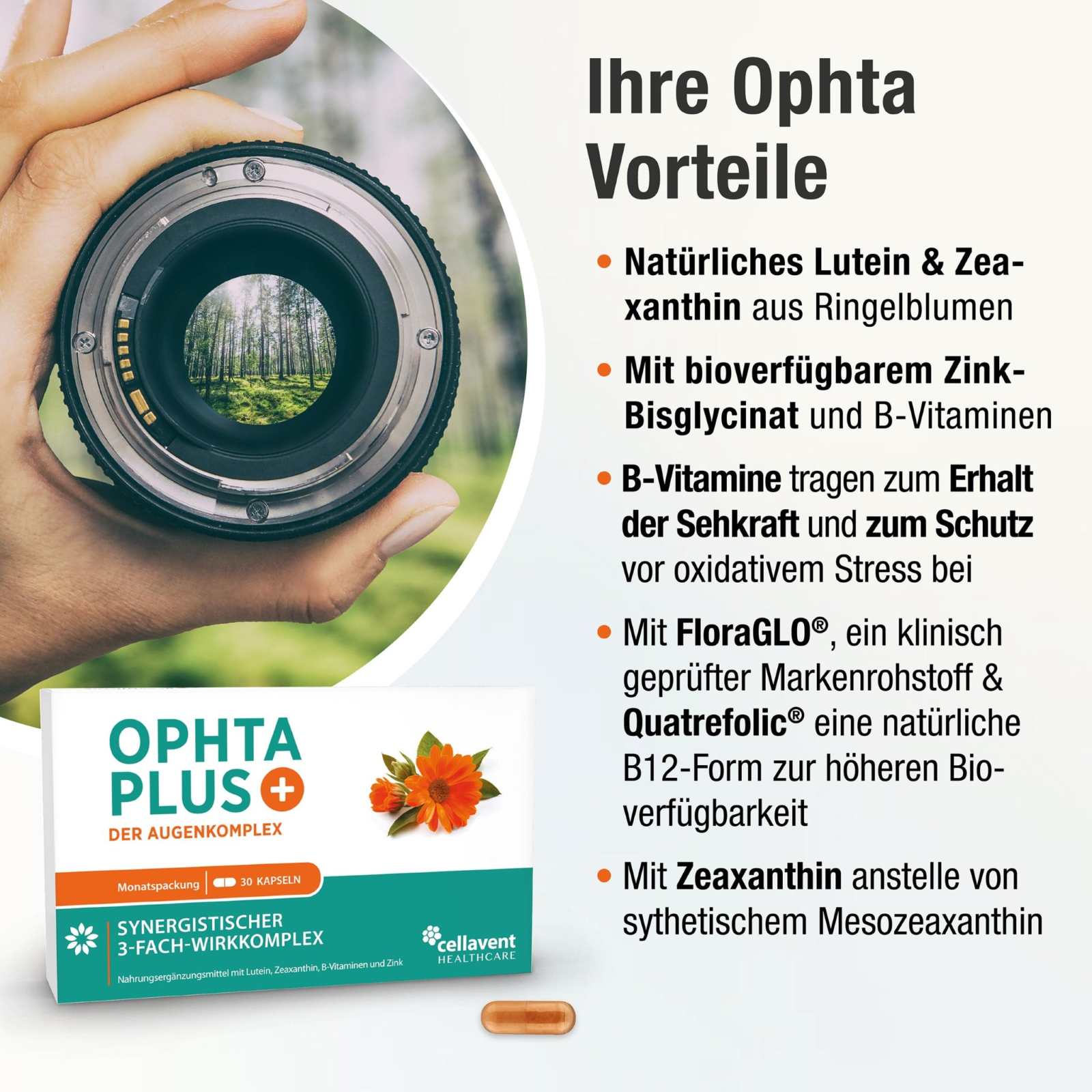 Lutein & Zeaxanthin Kapseln – Ophta PLUS Der Augenkomplex - Cellavent Healthcare
