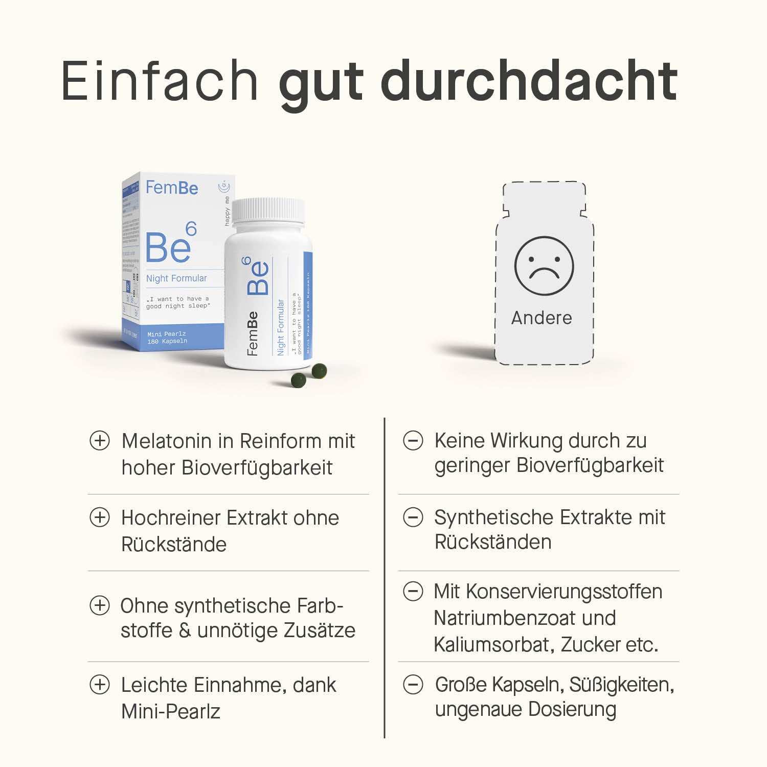 Natürliches Schlafmittel Melatonin & Zitronenmelisse Kapseln - Be6 FemBe - Cellavent Healthcare