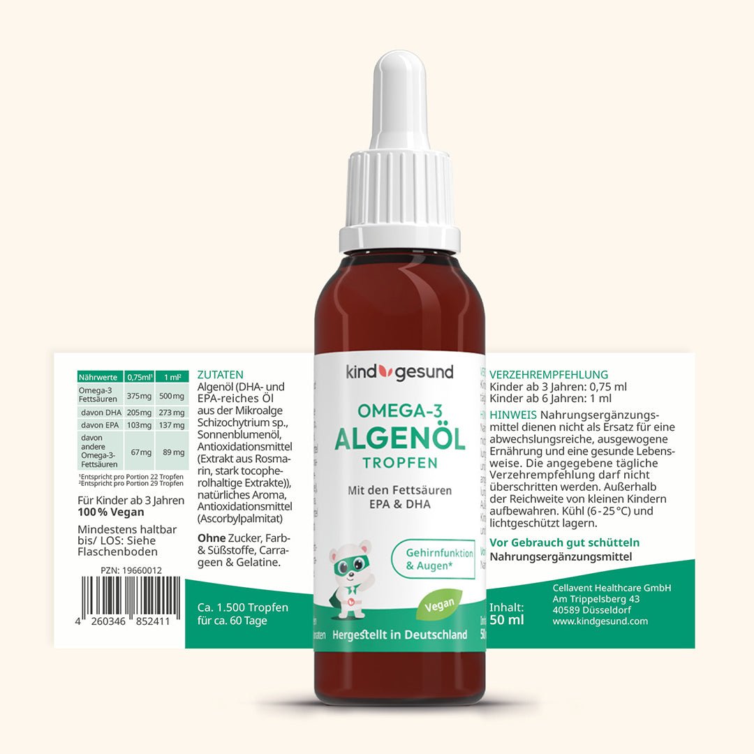 Omega - 3 Algenöl Kinder Tropfen - Cellavent Healthcare
