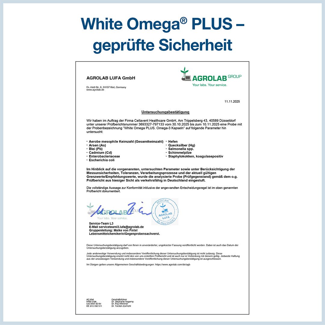 Omega - 3 Kapseln mit 800 mg – WHITE OMEGA PLUS - Cellavent Healthcare
