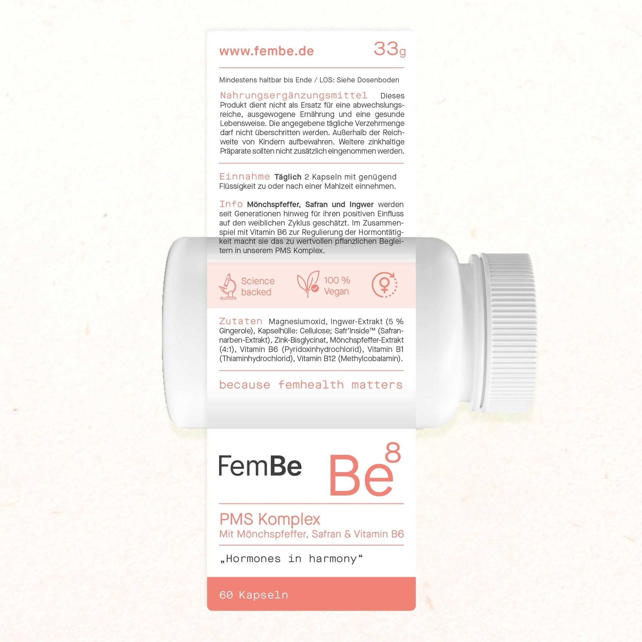 PMS Kapseln mit Mönchspfeffer, Safran & Ingwer - Be8 FemBe - Cellavent Healthcare