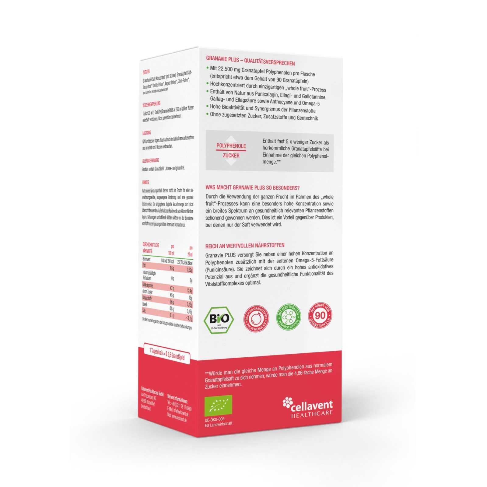 Sonderposten - Bio Granatapfelsaft Konzentrat - Granavie PLUS - Cellavent Healthcare