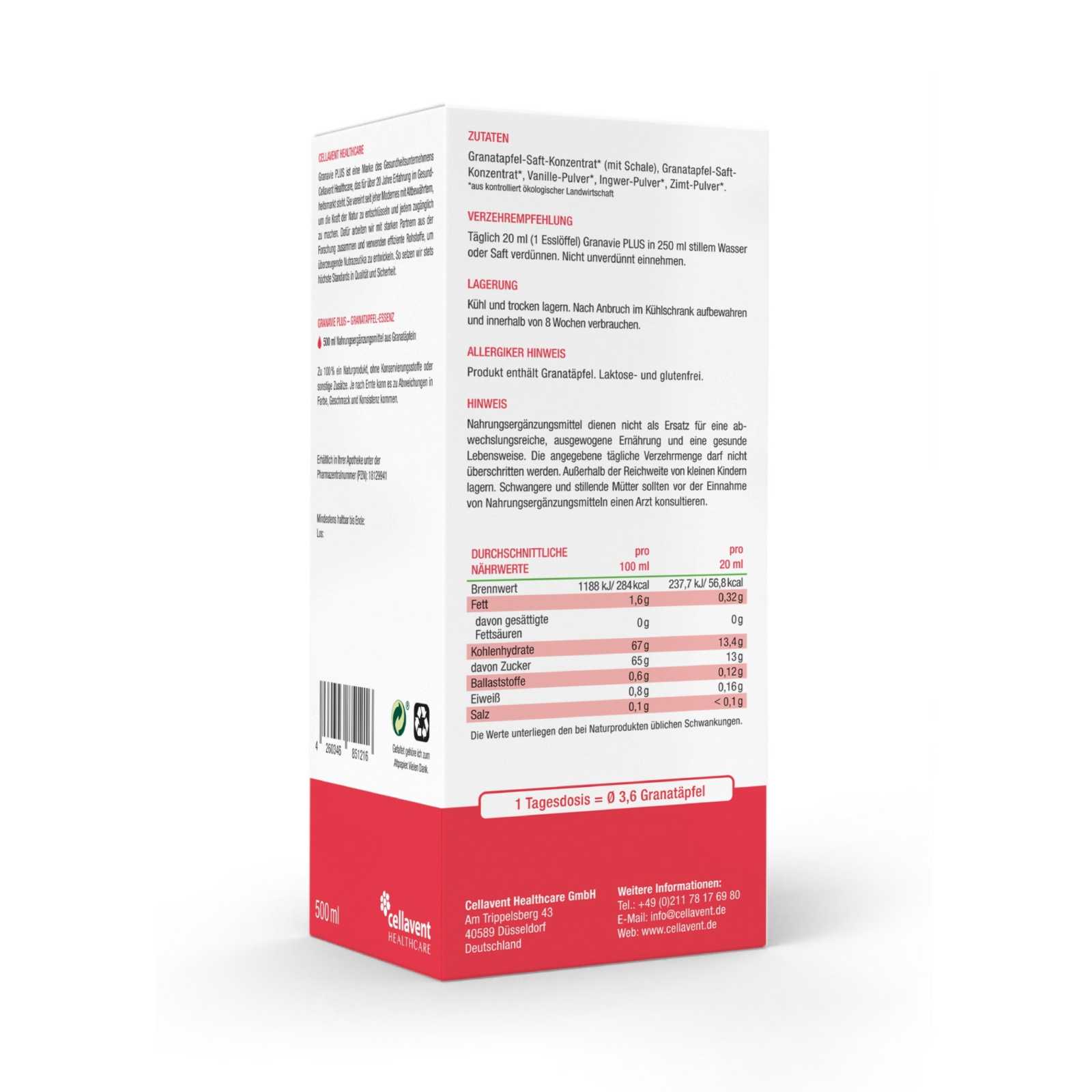 Sonderposten - Bio Granatapfelsaft Konzentrat - Granavie PLUS - Cellavent Healthcare