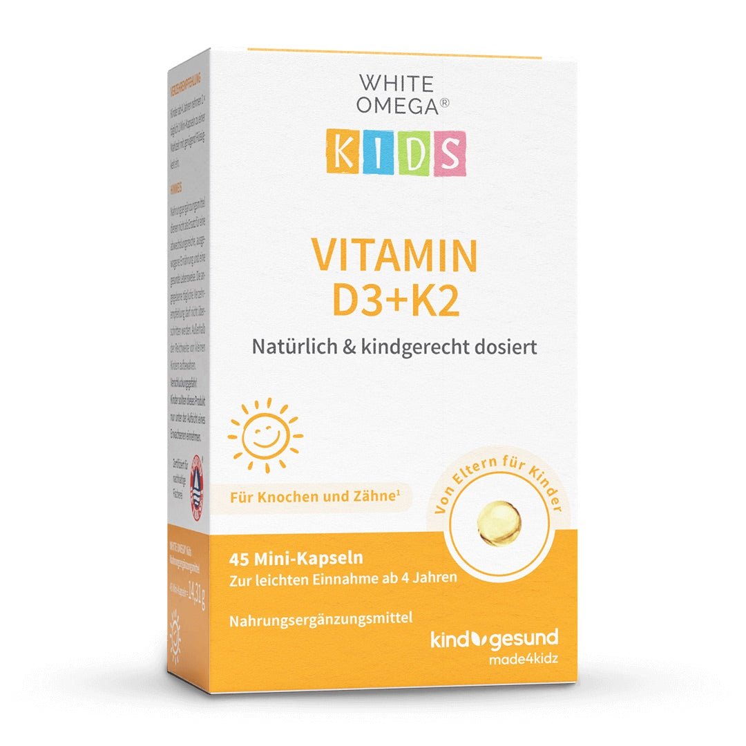 Vitamin D3+K2 für Kinder mit Omega - 3 - WHITE OMEGA® Kids - Cellavent Healthcare