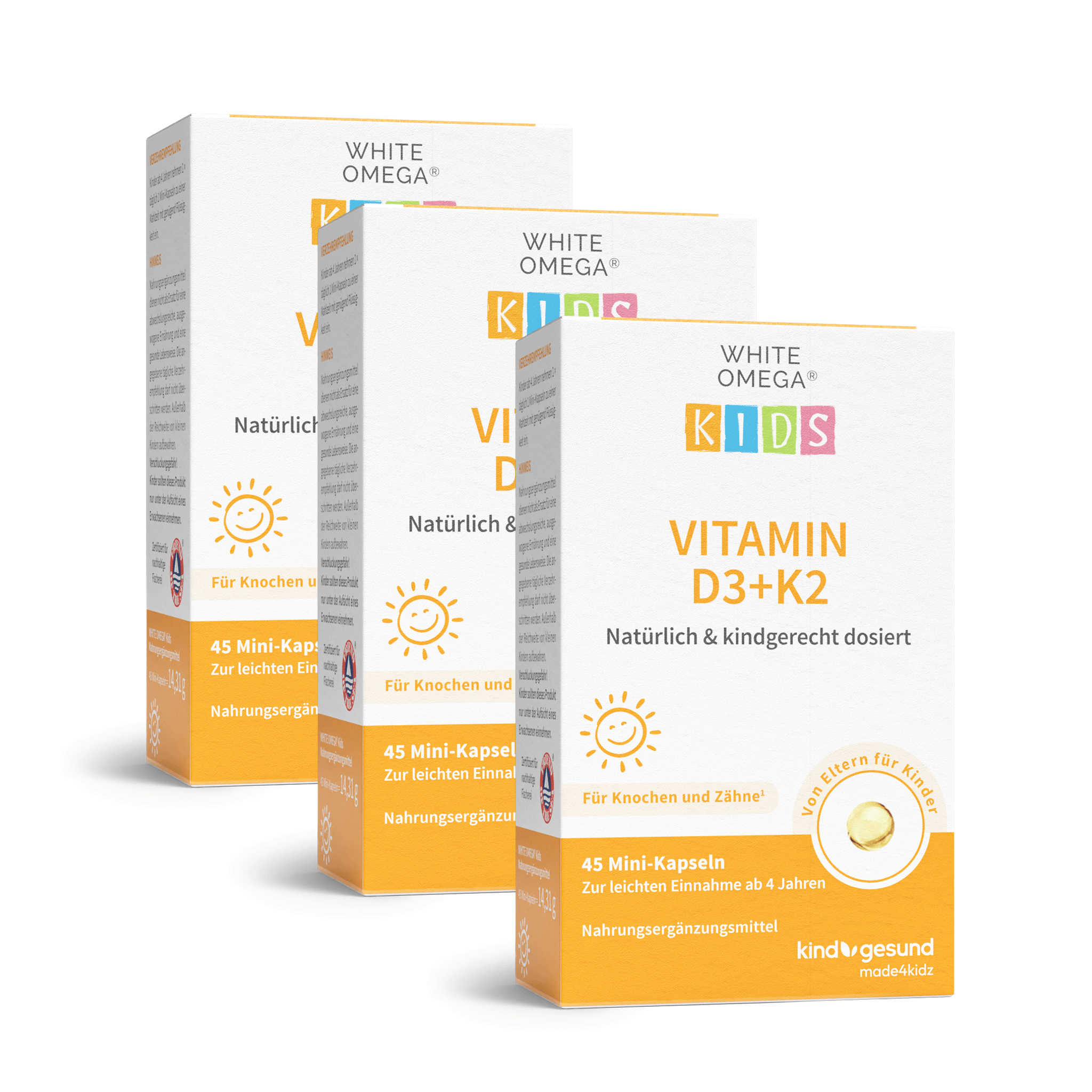 Vitamin D3+K2 für Kinder mit Omega - 3 - WHITE OMEGA® Kids - Cellavent Healthcare