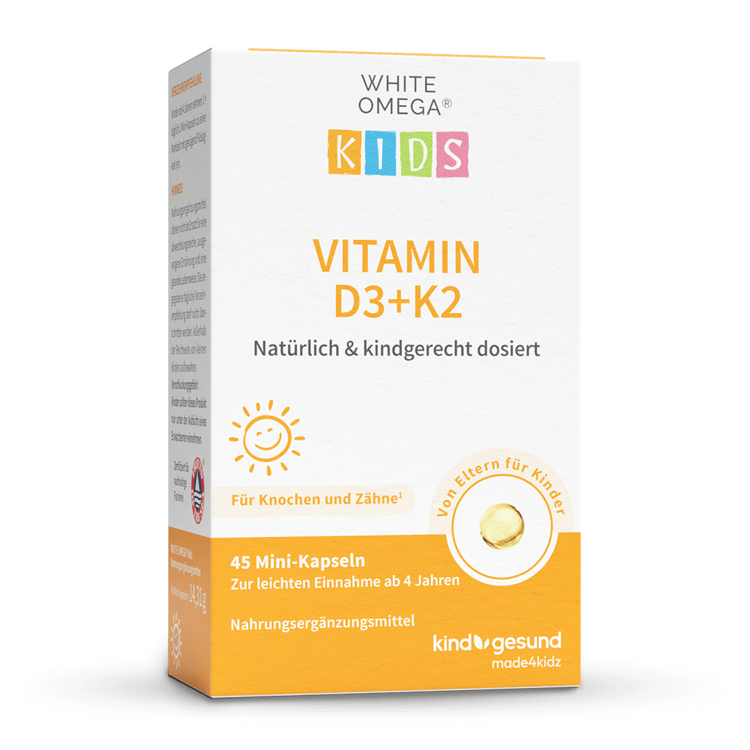 Vitamin D3+K2 für Kinder mit Omega - 3 - WHITE OMEGA® Kids - Cellavent Healthcare