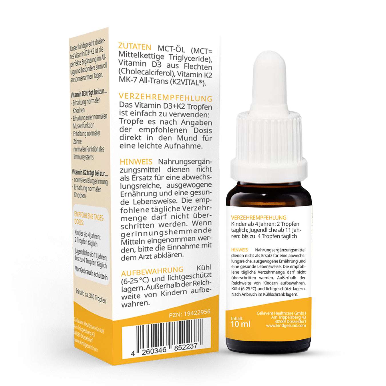 WHITE OMEGA Kids Omega - 3 + Vitamin B12 Spray + Vitamin D3+K2 Tropfen - Cellavent Healthcare