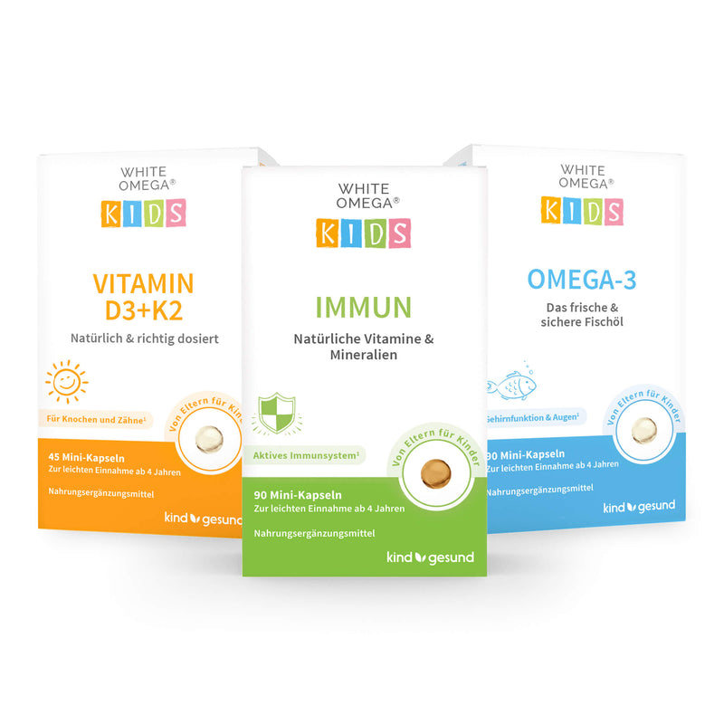 Kinder-Vitamine Sparpaket - Vitamin D3+K2, Immun und Omega-3