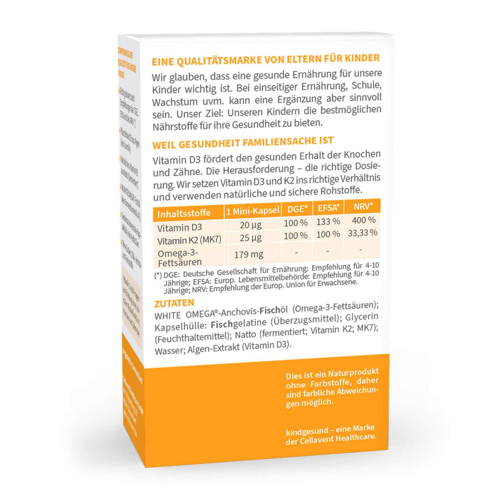 Vitamin D3+K2 für Kinder mit Omega - 3 - WHITE OMEGA® Kids - Cellavent Healthcare