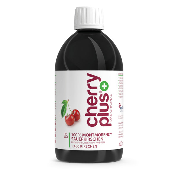 Cherry PLUS Montmorency-Sauerkirschsaft-Konzentrat, 500-ml-Flasche in Frontalansicht