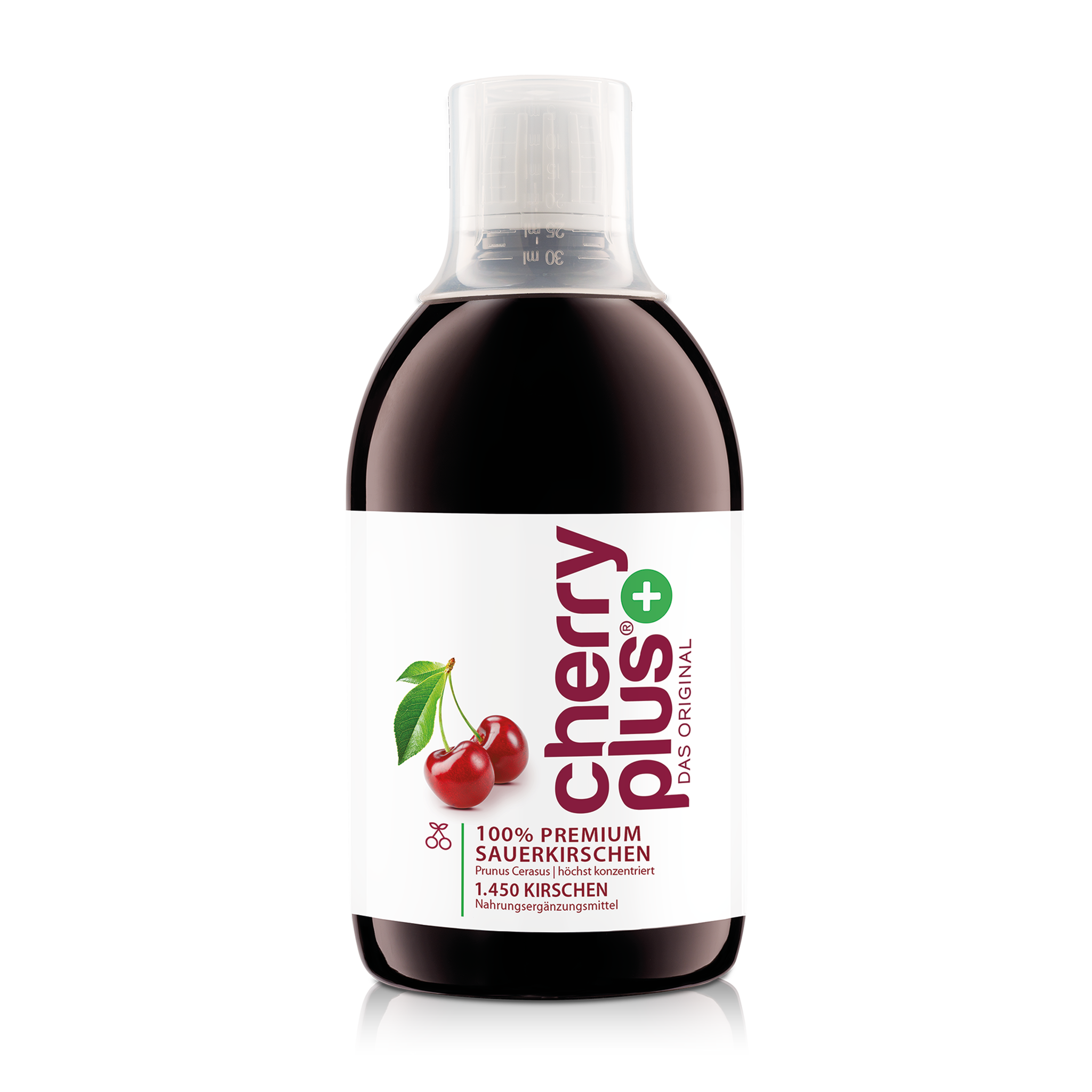 Vorderseite vom Cherry PLUS Montmorency-Sauerkirschkonzentrat 500 ml