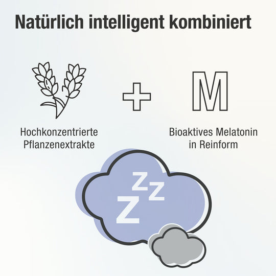 Natürlich intelligent kombiniert mit Pflanzenextrakten und bioaktives Melatonin in Reinform mit einer schlafenden Wolke