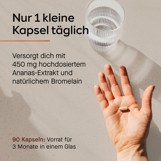 Einnahme 1 Kapsel - Hand, mit Kapsel und Wasserglas