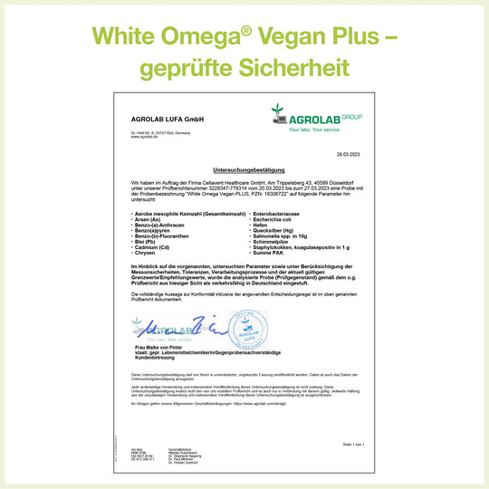 White Omega Vegan PLUS Labor-Untersuchungsbericht