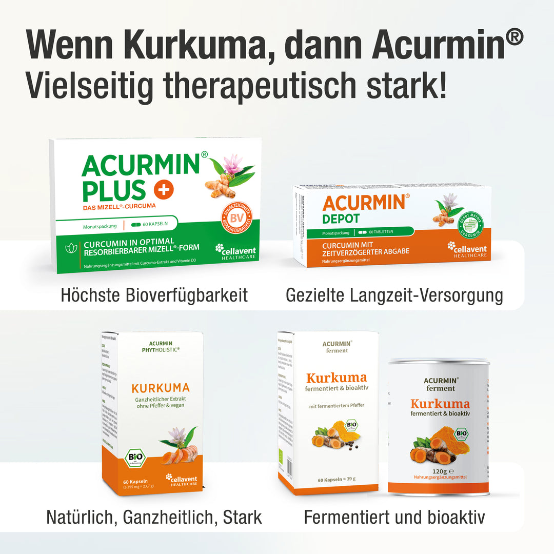 Acurmin Reihe abgebildet in Verpackungen