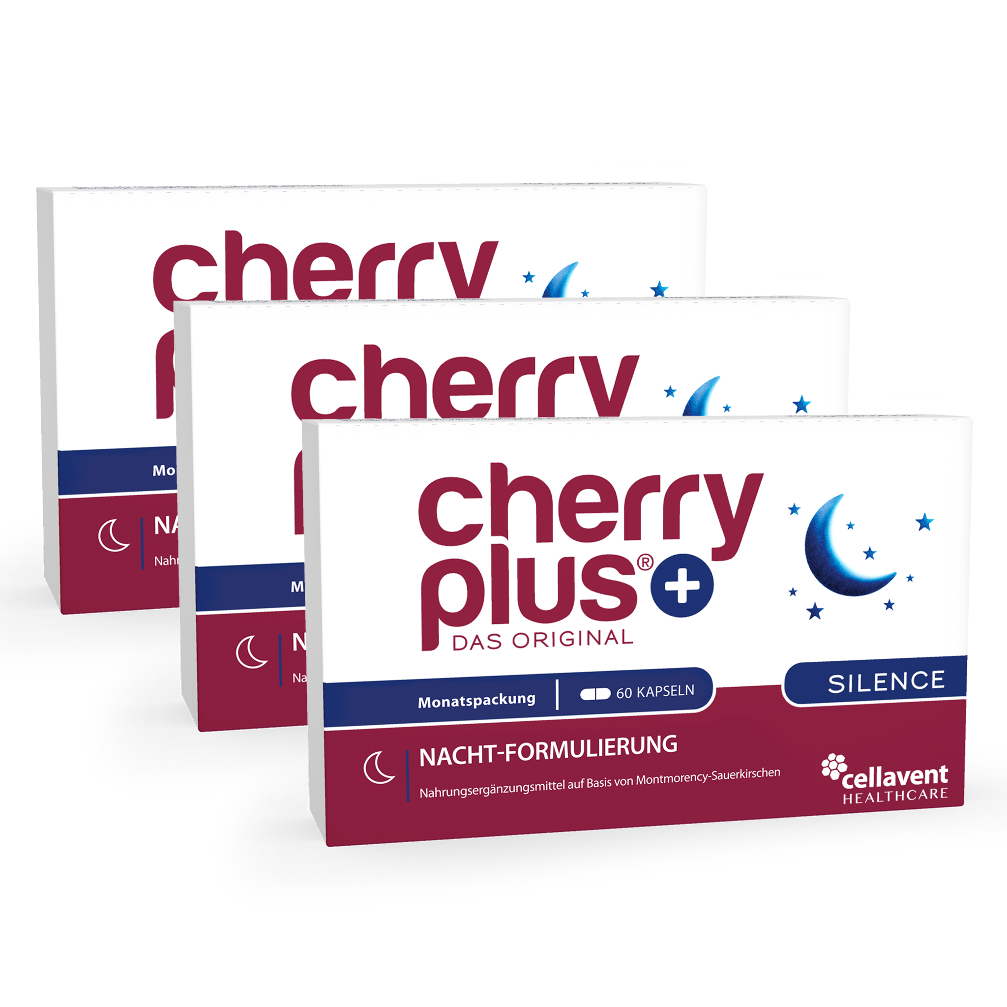 Product packaging for Cherry Plus Nacht-Formulierung, a dietary supplement.