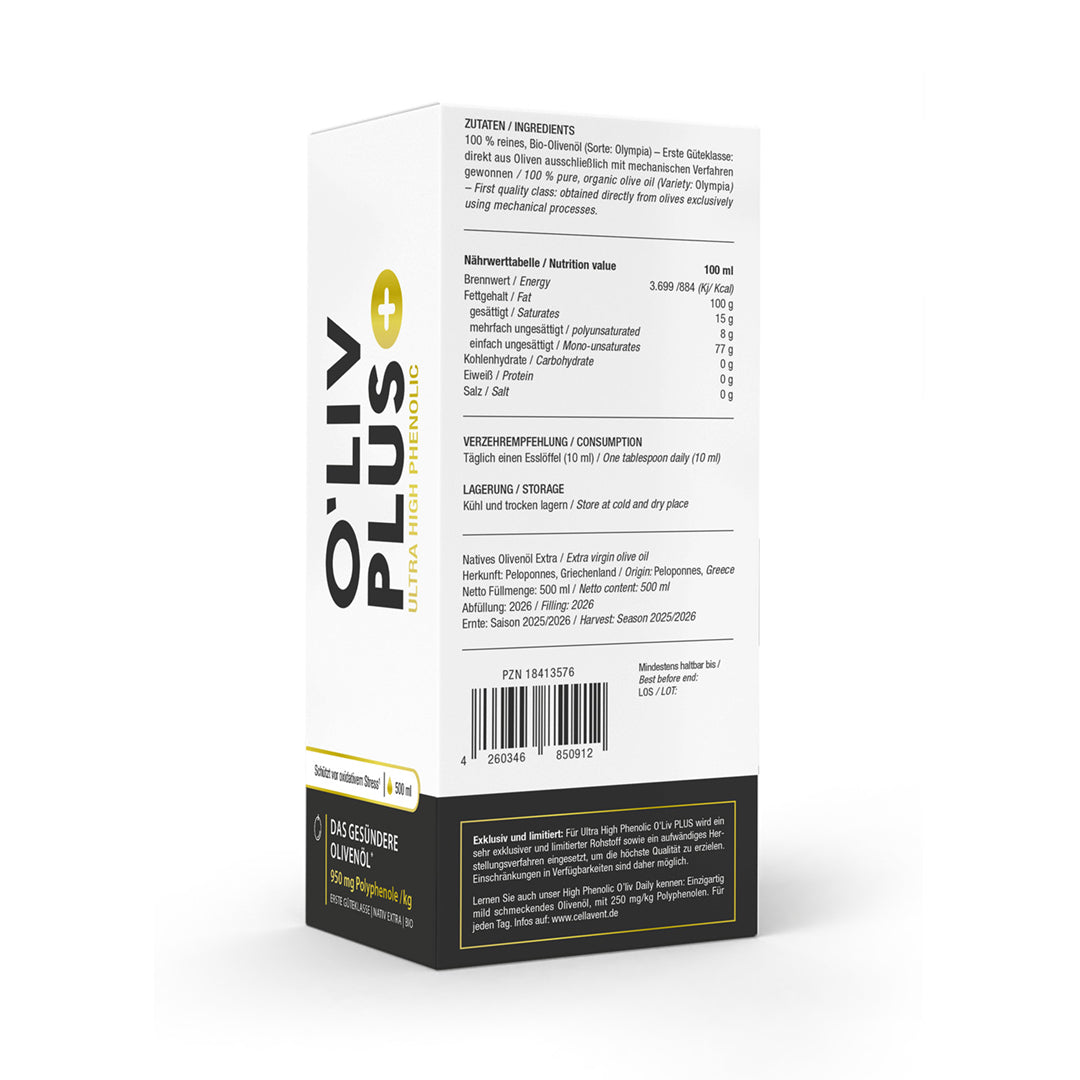 Ultra High Phenolic Olivenöl - O'Liv PLUS - Cellavent Healthcare