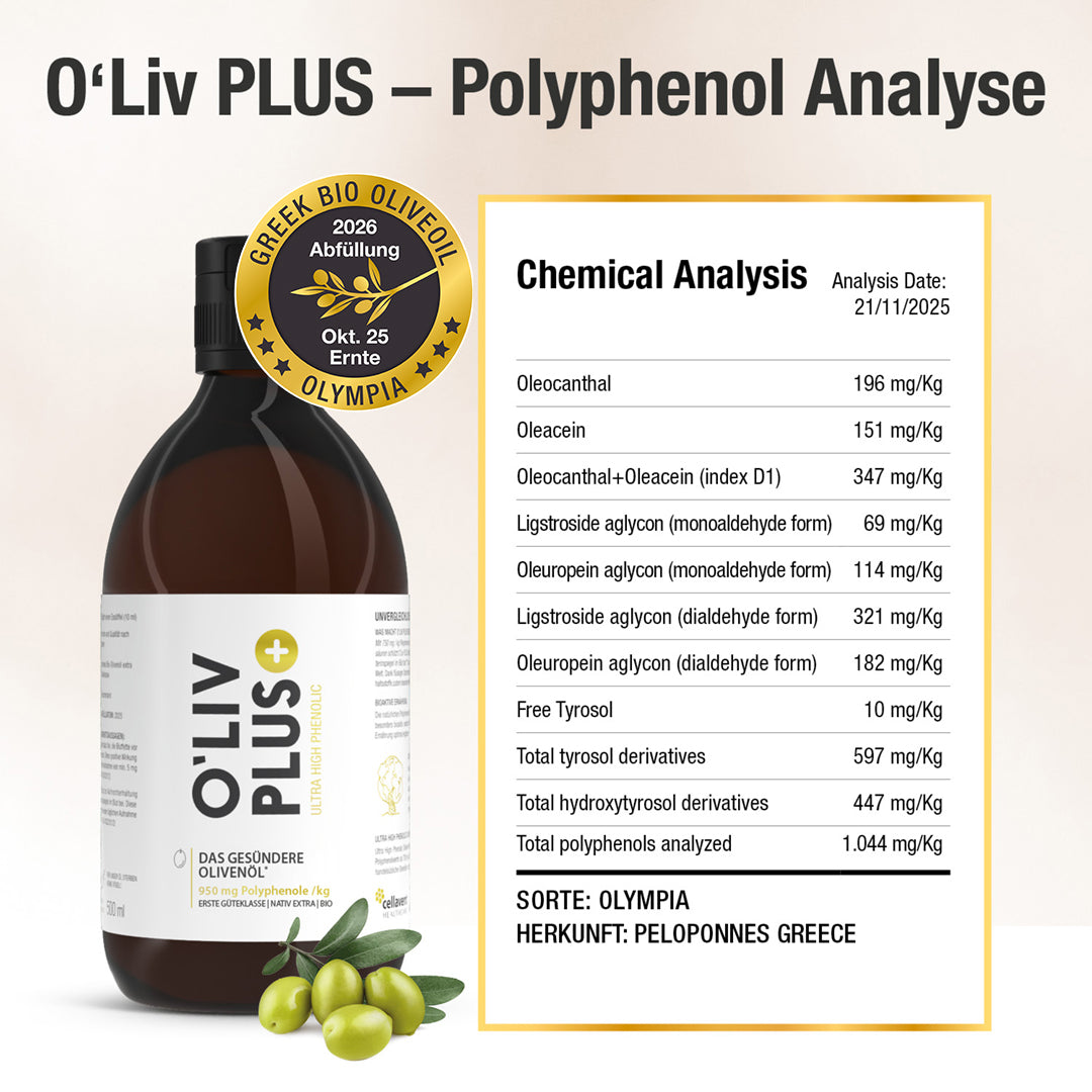 Ultra High Phenolic Olivenöl - O'Liv PLUS - Cellavent Healthcare