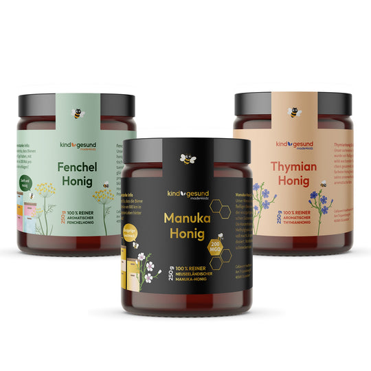 Trio-Set Honige: Manuka, Fenchel & Thymian